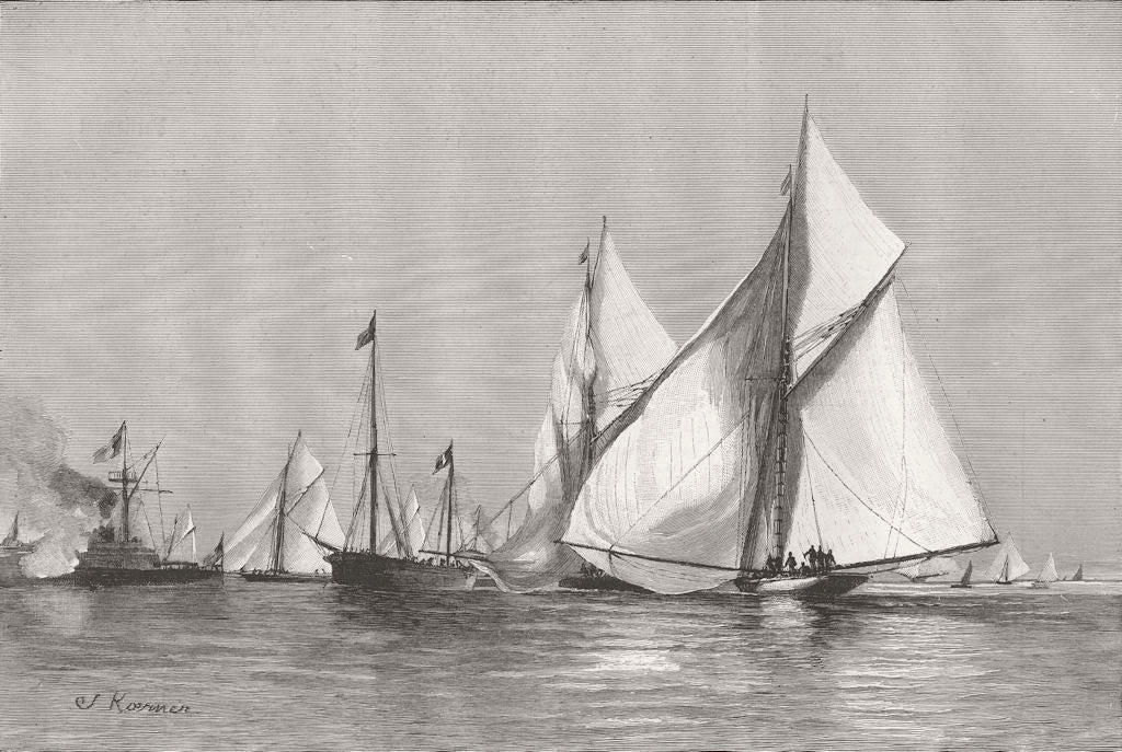 FRANCE. Nice Regatta-Yachts rounding judge's ship 1892 old antique print